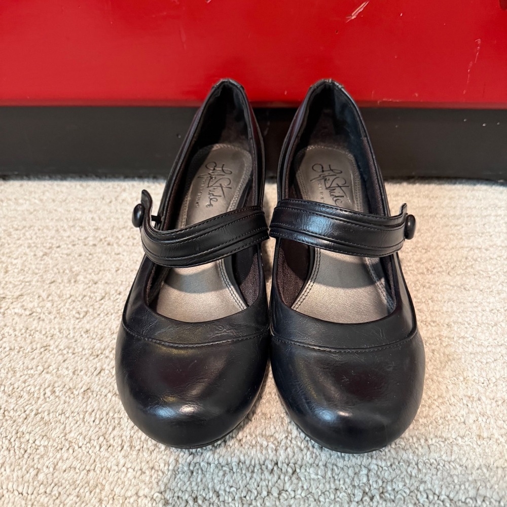 LifeStride Ready Black Mary Jane Pumps Women 8M Soft System Block Heel Shoes